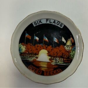 Vintage Six Flags Over Texas Mini Plate Dish Made in Japan Souvenir Trinket Dish